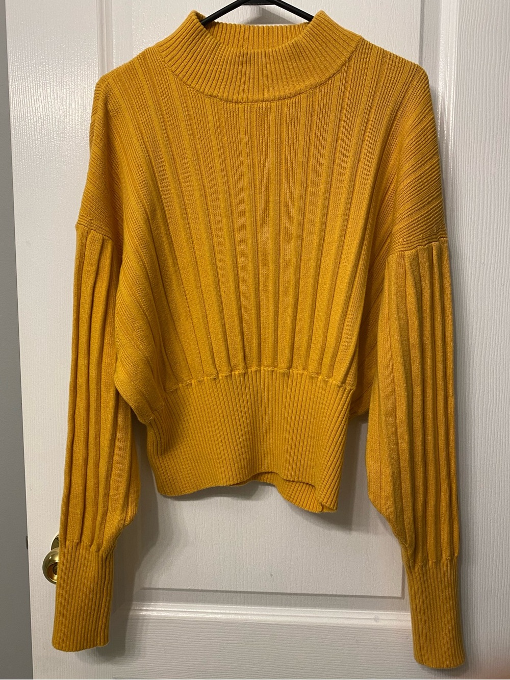 Aritzia Wilfred Icalma Sweater Marino Wool Cotton Mustard Yellow Ribbed Size M - Picture 5 of 11